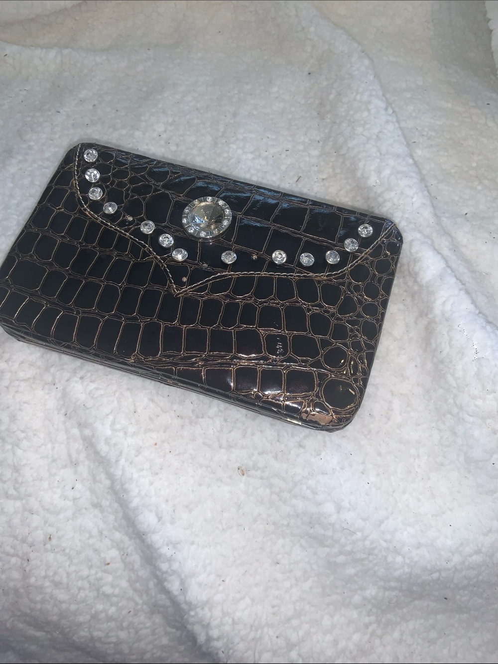 Embellished Croc-Pattern Women’s Wallet — Brown